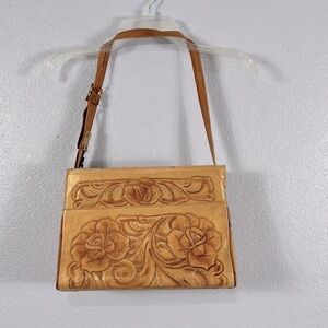 Vintage, genuine, leather made in Mexico, hand tool, leather shoulder ba…